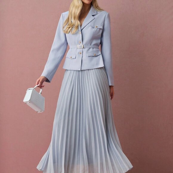 Blue Elegant Women's Blazer and Skirt Suit Set